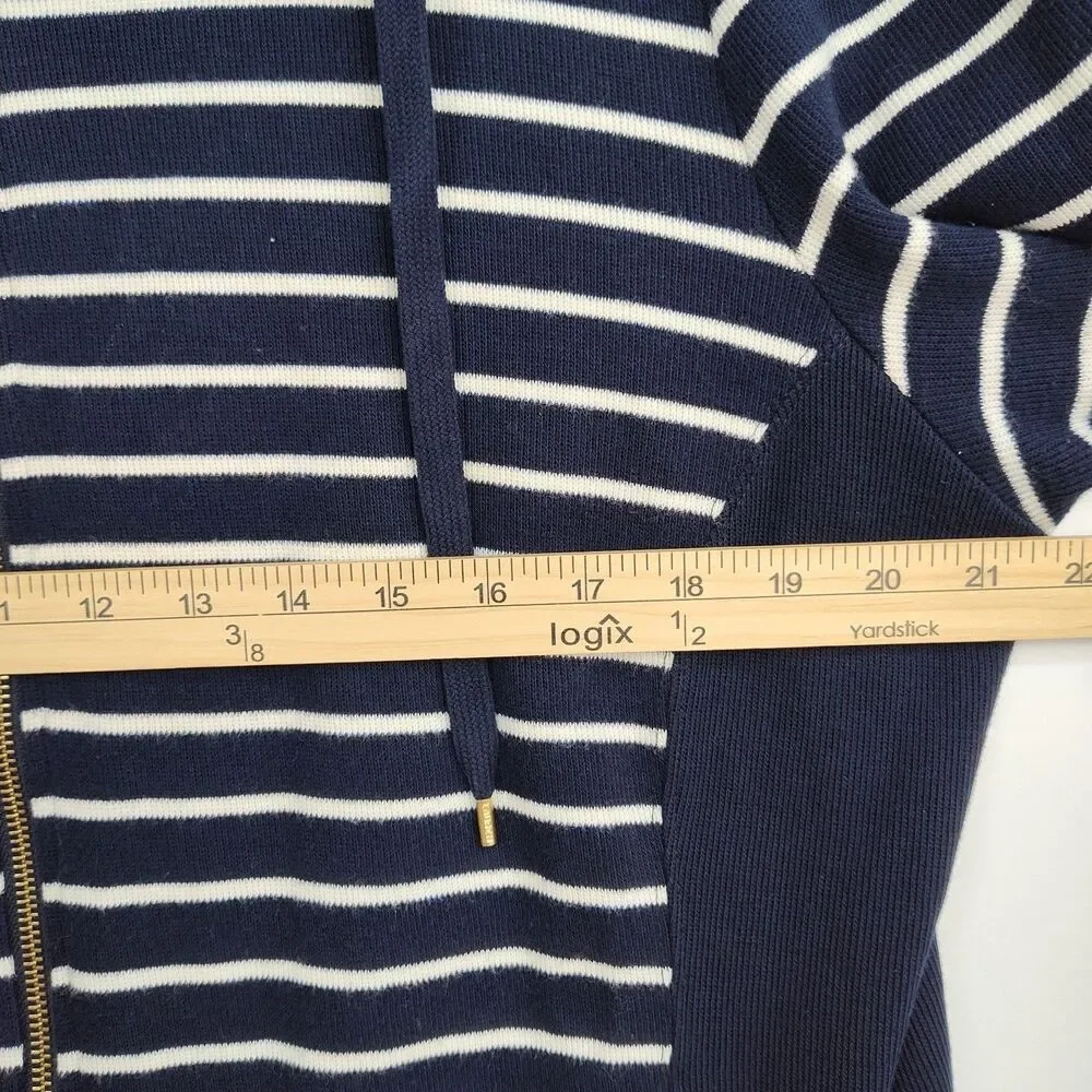 Lauren Ralph Lauren Full-Zip Women's Sweater Jacket, 1X, Navy‎ w/ White Stripes